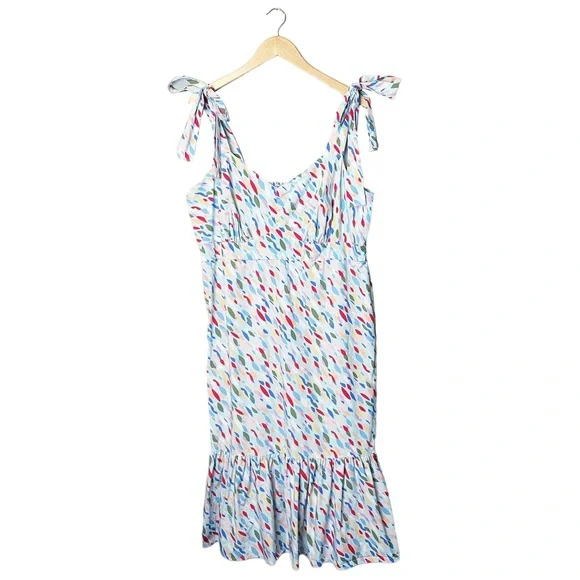 Eloquii Tie Strap Geometric Polka Dot Midi Dress Blue - Picture 2 of 7